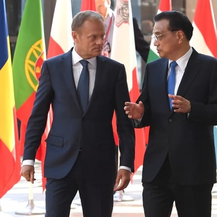 Chinese Premier Li Keqiang (R) and European Council President Donald Tusk enter the venue for the 19th China-EU leaders' meeting in Brussels, Belgium, June 2, 2017. Photo: Xinhua