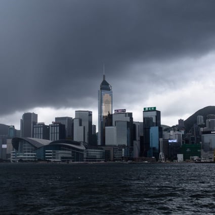 Storm clouds gather above Hong Kong as tropical cyclone Merbok approaches on June 12, the last time the city’s observatory issued a No.8 signal. Photo: AFP