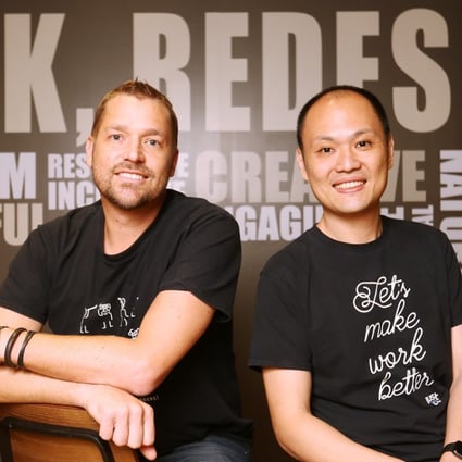 Grant Horsfield (left), founder of the Naked Group and Kong Wan-sing, founder and chief executive of JustCo. Photo: Xiaomei Chen
