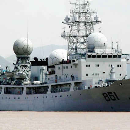 The Chinese navy’s newest and most advanced spy ship, a Type 815 Dongdiao-class auxiliary general intelligence vessel. Photo: Handout