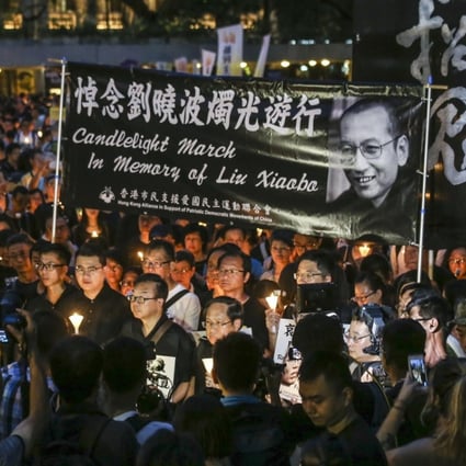 Candle-light march in memory of Liu Xiaobo at Chater Garden. Photo: Dickson Lee