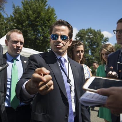 Anthony Scaramucci, the new US communications director, speaks to reporters about firing White House aides to stop leaks to the press, outside the West Wing on July 25. Photo: EPA