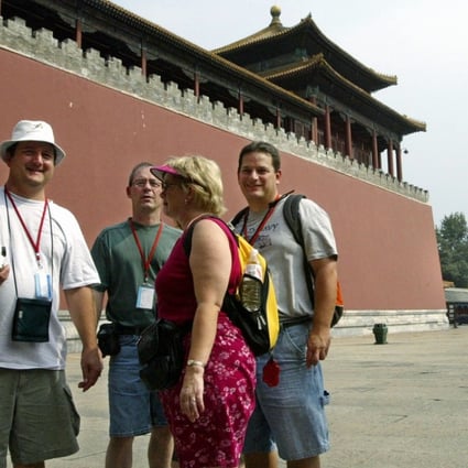 A group of American tourists outside the Forbidden City in Beijing. Photo: Handout