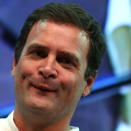Rahul Gandhi reacts during an event at the 126th Birth Anniversary of B.R. Ambedkar International Conference 2017. Photo: EPA