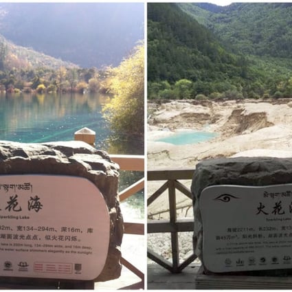 Water has draining from Sparkling Lake, one of the most iconic attractions at Jiuzhaigou, since the quake. Photo: Handout