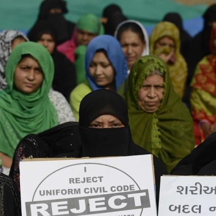 Indian Muslim women at a 2016 rally to oppose the Uniform Civil Code (UCC) that would outlaw the practice of ‘triple talaq’ in Ahmadabad. India's top court banned Islamic instant divorce on Tuesday. File photo: AP
