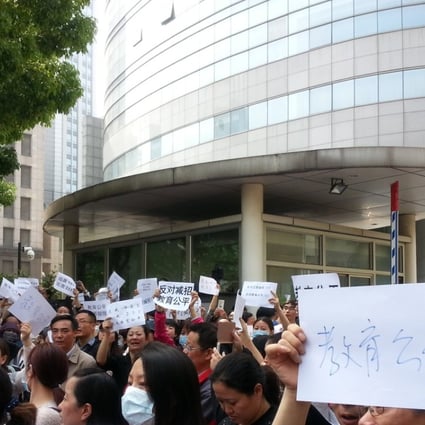 Petitioners gather outside the Jiangsu Provincial Department of Education in a May 2016 protest over university admissions. Photo: Handout