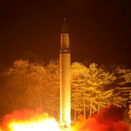 An intercontinental ballistic missile is test-fired from North Korea last month. Photo: KCNA via Reuters