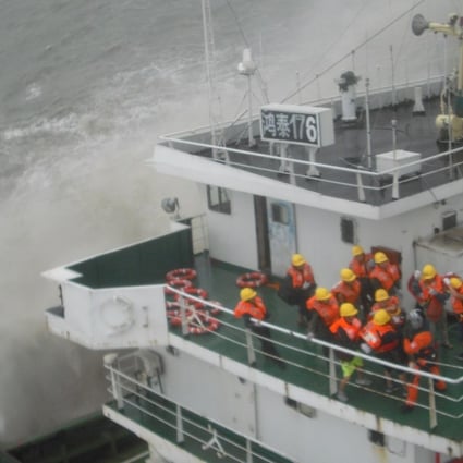 The Government Flying Service sent staff to rescue crew members aboard the Hong Tai 176 in waters east of Hong Kong on Sunday. Photo: Handout