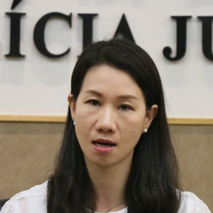 Macau Judiciary Police spokeswoman Yeung Sau-chan speaks at a press conference. Photo: Handout.