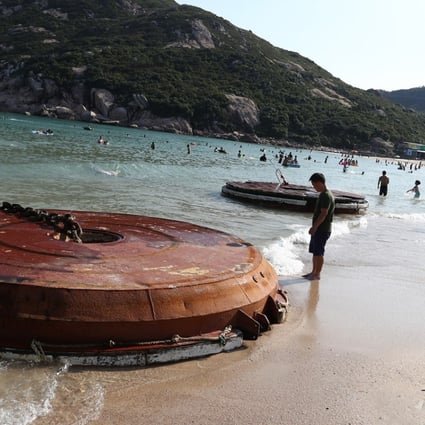 A beach raft that washed ashore in Shek O after Severe Tropical Storm Pakhar hit Hong Kong on Sunday. Phone: Nora Tam