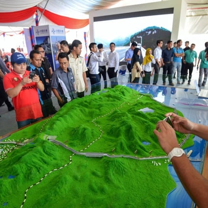 Infrastructure projects as part of the belt and road initiative include new rail links. A model of the East Coast Rail Link during the ground breaking ceremony in Kuantan, Malaysia, on August 9, 2017. Photo: XInhua