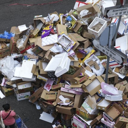 Paper and cardboard piled high on the Hong Kong streets. Photo: Sam Tsang