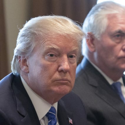 US President Donald Trump (left) and Rex Tillerson, US secretary of State, attend a cabinet meeting with Najib Razak, Malaysia's prime minister, not pictured, at the White House. Photo: Bloomberg