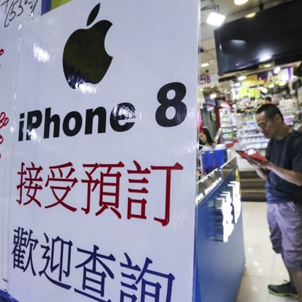 Hong Kong vendors in Mong Kok were taking preorders for the iPhone 8 on Wednesday following the product’s unveiling overnight. Photo: Felix Wong
