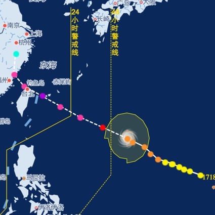 The projected path of Typhoon Talim is shown in this screen grab of a satellite image taken from the China Meteorological Administration’s website. Photo: Handout