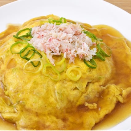 Tenshindon, a Japanese-Chinese dish of crab omelette on rice.