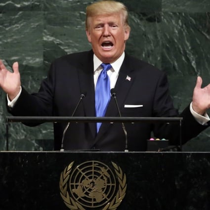 US President Donald Trump addresses the United Nations General Assembly in New York. Trump has been widely criticised since the speech for referring to North Korean leader Kim Jong-un as “Rocket Man” and threatening to destroy North Korea. Photo: AP