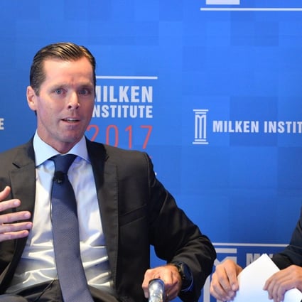 Gerry Keefe, (left) Citi’s head of corporate banking Asia Pacific, speaking at September’s Milken Institute Asia Summit in Singapore. Photo: SCMP handout