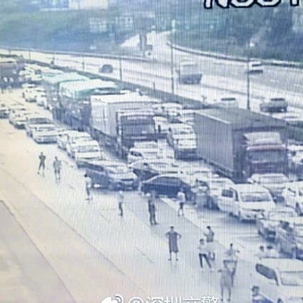 CCTV image released by Shenzhen police showing traffic congestion on the Guangzhou-Shenzhen Expressway in China on Sunday. Photo: Weibo