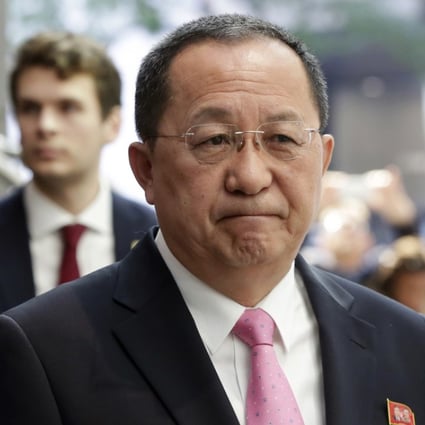 North Korea's Foreign Minister Ri Yong-ho speaks outside the UN Plaza Hotel, in New York. Photo: AP