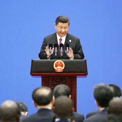 President Xi Jinping holds a press conference after a summit at the Belt and Road Forum for International Cooperation in Beijing in May. Xi said his initiative to develop economic links along the ancient Silk Road and beyond will help rebalance globalisation. Photo: Kyodo