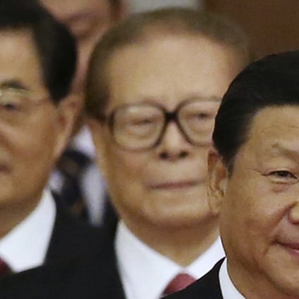 Communist Party general secretary Xi Jinping (right) leads predecessors Hu Jintao (left) and Jiang Zemin into a National Day Reception at the Great Hall of the People in Beijing in September 2014, on the eve of the 65th anniversary of the founding of People's Republic of China. Photo: Reuters
