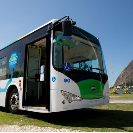 . A BYD electric bus is seen in Rio de Janeiro. Nearly a dozen elected officials and government representatives, including US House Majority Leader Kevin McCarthy, attended a ceremony celebrating the Chinese company’s expansion of its Lancaster, California factory. Photo: Xinhua
