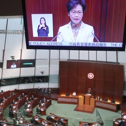 Hong Kong Chief Executive Carrie Lam Cheng Yuet-ngor delivers her policy address in Legco. Photo: K. Y. Cheng