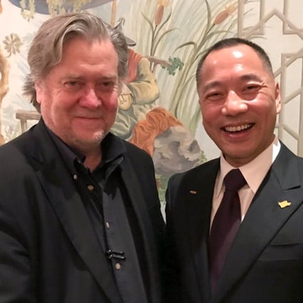 Former White House strategist Steve Bannon (left) stands beside Guo Wengui in a photograph said to have be taken on Tuesday at the Chinese fugitive’s home in New York and posted on Twitter. Photo: Guo Wengui