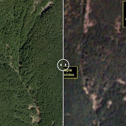 This before-and-after images of the Punggye-ri test site. Photo: AFP/Image courtesy of Planet
