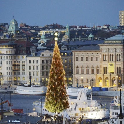 View of a 36-metre tall Christmas tree in Skeppsbron, central Stockholm. All big Swedish cities showed a decline in home prices in September, though it was most pronounced for Stockholm, which fell 2.2 per cent. Photo: Reuters