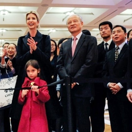 China’s ambassador to the United States Cui Tiankai (centre) with Ivanka Trump and her daughter Arabella at the Chinese embassy's New Year reception in Washington in February. Photo: Xinhua