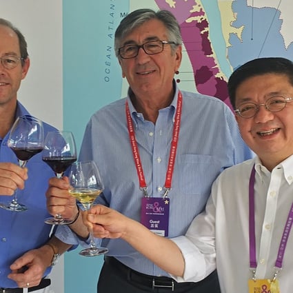 (Left to right) Bordeaux Wine Council president Allan Sichel, Bordeaux deputy mayor Stephan Delaux, and Hong Kong Tourism Board executive director Anthony Lau Chun-hon at this year’s Hong Kong Wine and Dine Festival in Central. Photo: Raymond Yeung