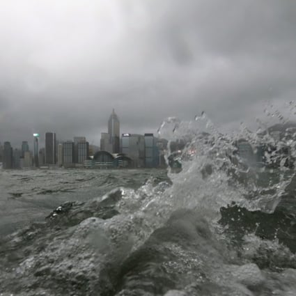 Strong waves at Victoria Harbour in Tsim Sha Tsui as Typhoon Pakhar hits Hong Kong days after Hato. Photo: Felix Wong