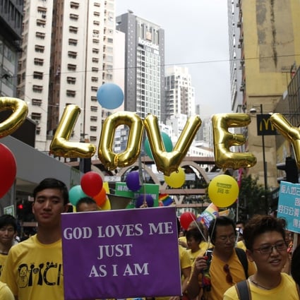 Members of a gay Christian group take part in Hong Kong’s annual Gay Pride Parade, on November 7, 2015. Thousands joined the parade that year, including supporters from the mainland and Taiwan. Photo: AP