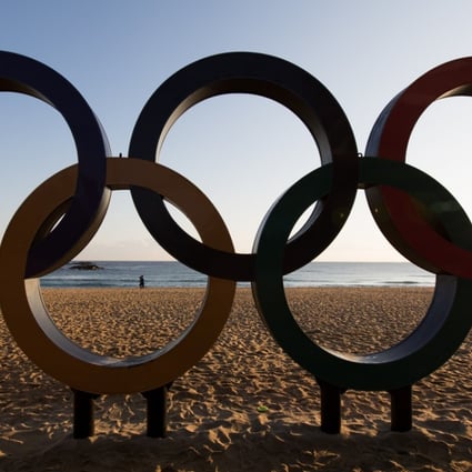 The Olympic rings stand at Gyeongpo beach near the Gangneung Ice Arena, one of the venues for the 2018 PyeongChang Winter Olympic Games, in Gangneung, Gangwon, South Korea. Photo: Bloomberg