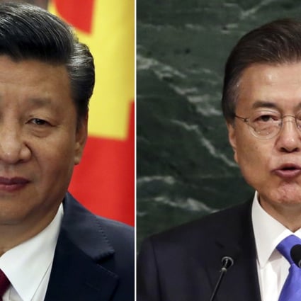 Chinese President Xi Jinping and South Korean President Moon Jae-in. Photo: AP