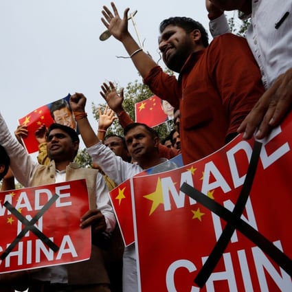Indian demonstrators demand the boycott of Chinese products in New Delhi. Photo: Reuters