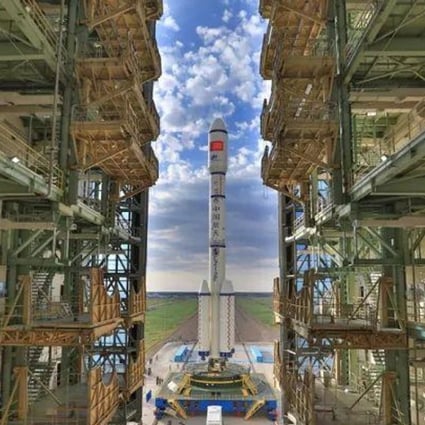 Long March 2 rocket carries Chinese space laboratory Tiangong-2 in an mission. Undated Handout.