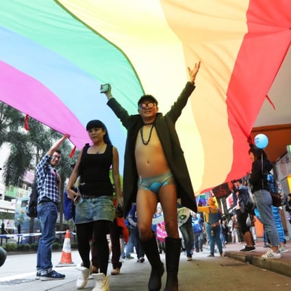Participants march from Causeway Bay to Central in the ninth annual Pride Parade in Hong Kong. Photo: Edward Wong