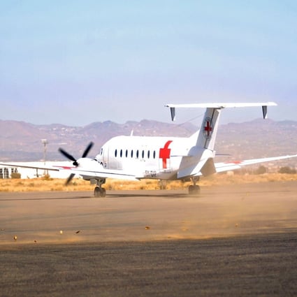 An International Committee of the Red Cross aircraft taxis on the tarmac after landing in Sanaa. Photo: AFP