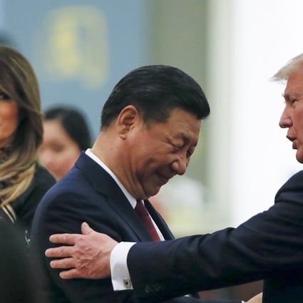 China's President Xi Jinping (centre) pictured with US President Donald Trump at a state dinner at the Great Hall of the People in Beijing earlier this month. The think tanks’ report says Trump’s ‘myopic’ focus on North Korea and trade issues have damaged American credibility in Asia. Photo: Associated Press