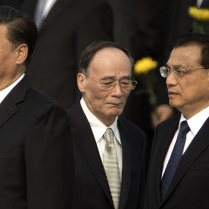 (From left) President Xi Jinping, Wang Qishan and Premier Li Keqiang at a ceremony marking Martyrs' Day at Tiananmen Square in Beijing in September. Photo: AP