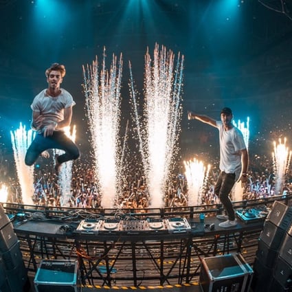 American dance music duo The Chainsmokers performing live.