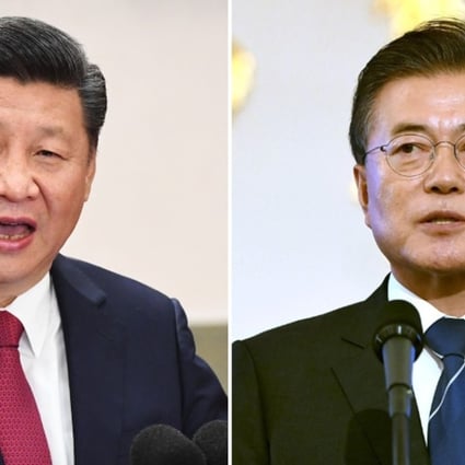 Moon Jae-in’s (right) office says discussing ways to “peacefully resolve North Korea’s nuclear issue” will be on his agenda when he meets Xi Jinping (left) next week. Photos: Kyodo