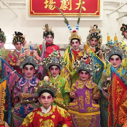 Yang Lit-wah (centre, in purple) won the solo singing in last year's Cha Duk Chang interschool Cantonese Opera competition.