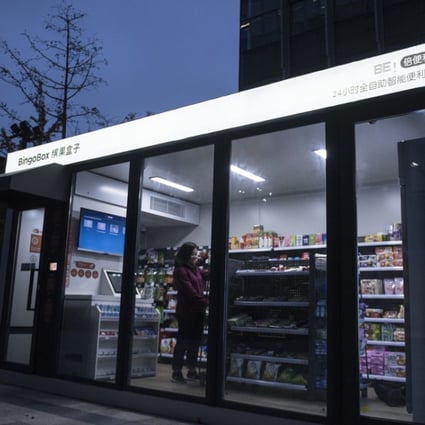 A BingoBox unmanned convenience store in Shanghai. There are 200 stores in China, with plans to go international next year. Photo: Thomas Yau