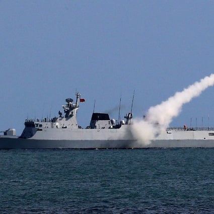 A Chinese frigate launches a missile during a naval drill in the East China Sea on Thursday. Experts said China was keen to step up its combat readiness in light of the North Korean nuclear crisis. Photo: Weibo