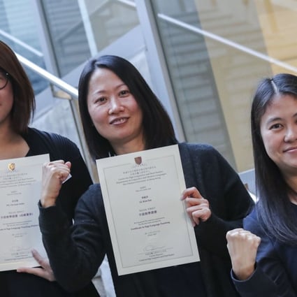 (L-R): Anita Yu, Li Kim-fan, Hau Hoi-yan were among the first batch of graduates from CUHK’s Certificate Programme in Sign Language Teaching. K.Y. Cheng